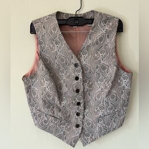 Ann Taylor Paisley Jacquard Button Vest Sage Green | Vintage & Great Condition